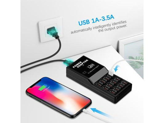 FirstPower USB Charging Station Charger 12 Ports Multi-Function Smart USB Charger Hub Desktop Wall Organizer Fast Charging Power Adapter for Smartphones